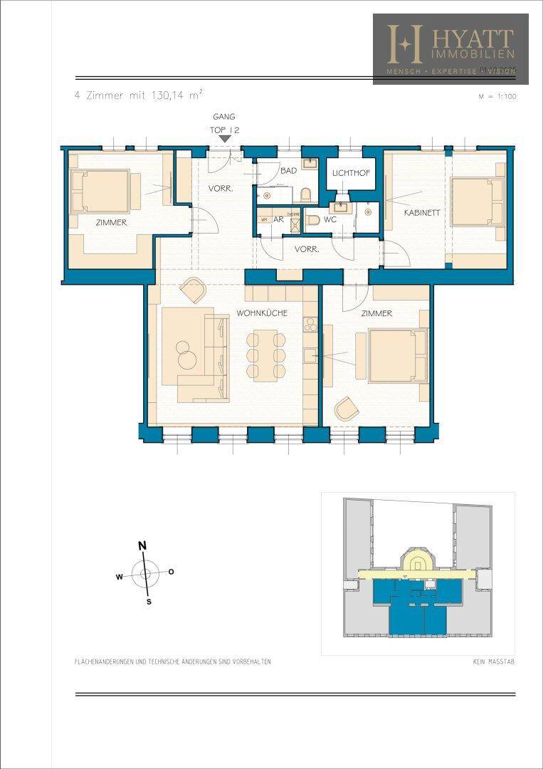 Detaillierter Grundriss einer 4-Zimmer-Wohnung mit 130,14 m² Wohnfläche.