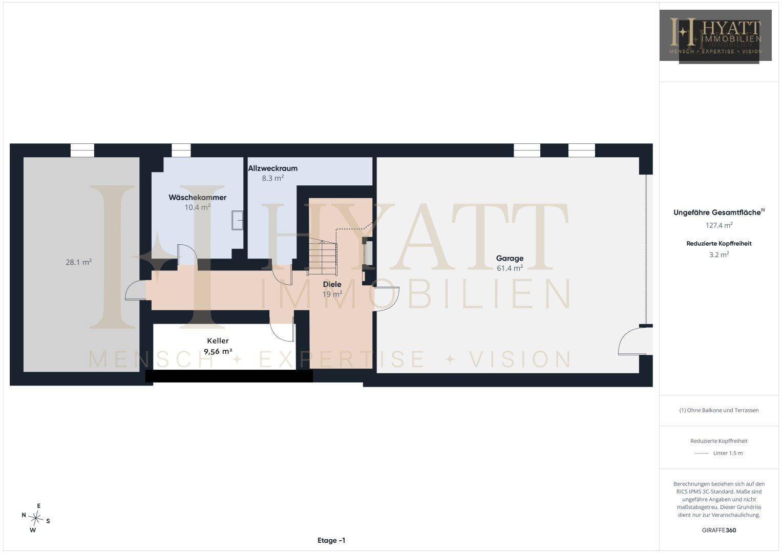 Grundriss des Untergeschosses mit Garage, Keller und Hauswirtschaftsraum.