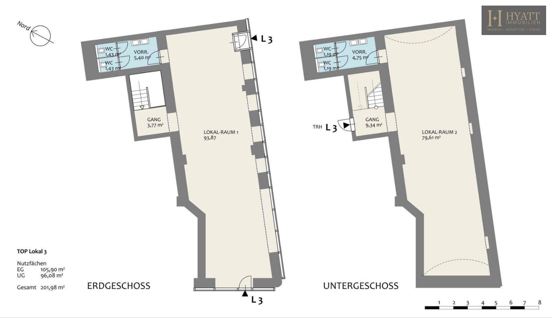 Grundrisspläne für Erdgeschoss und Untergeschoss mit Nutzflächenangaben.