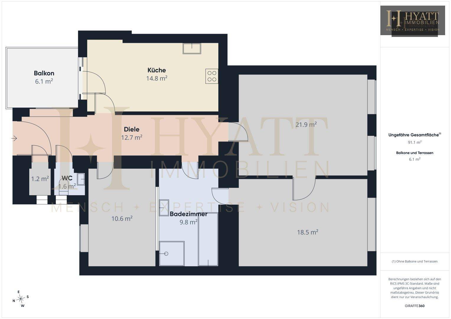 Detaillierter Grundriss der Wohnung mit Raumaufteilung und Flächenangaben.