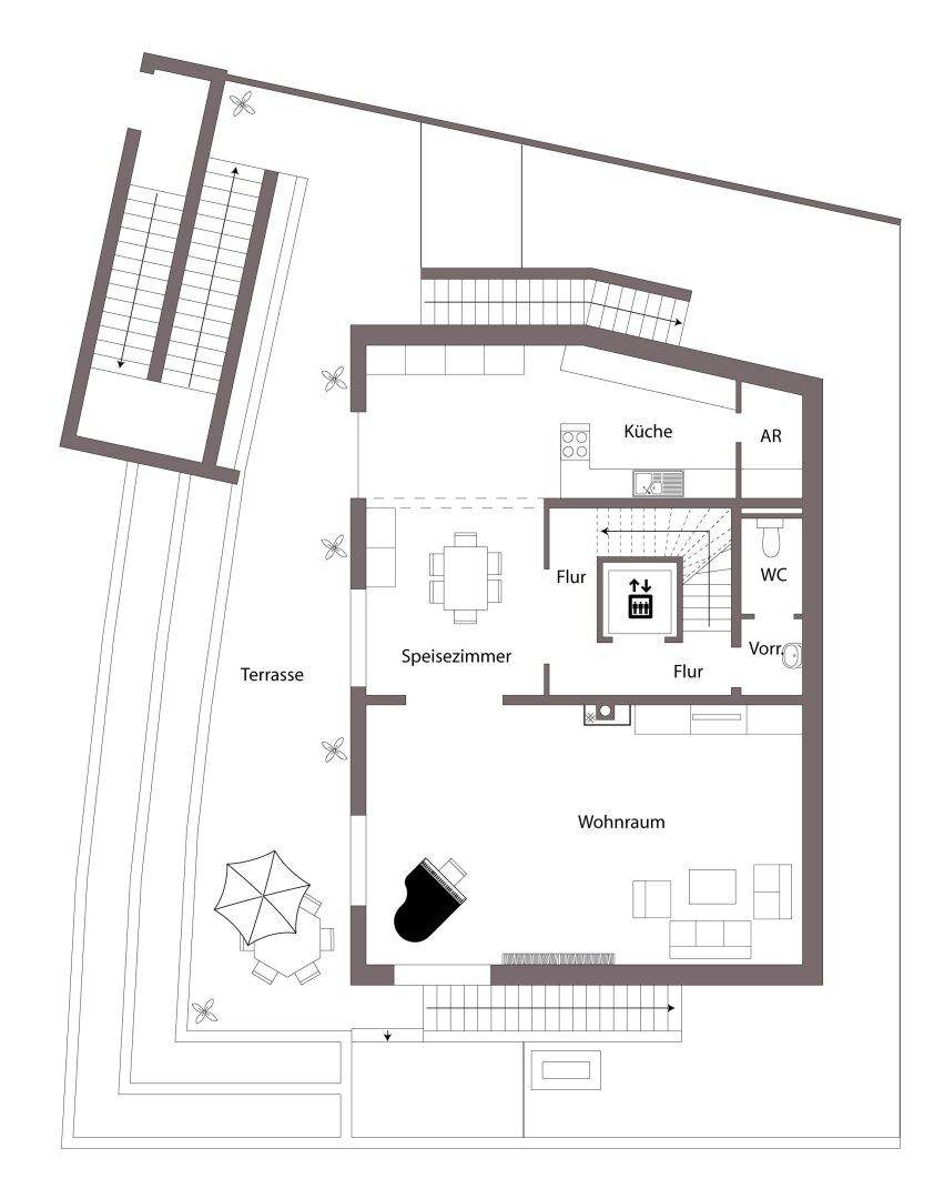 Skizze-EG-Wohnebene & Terrasse