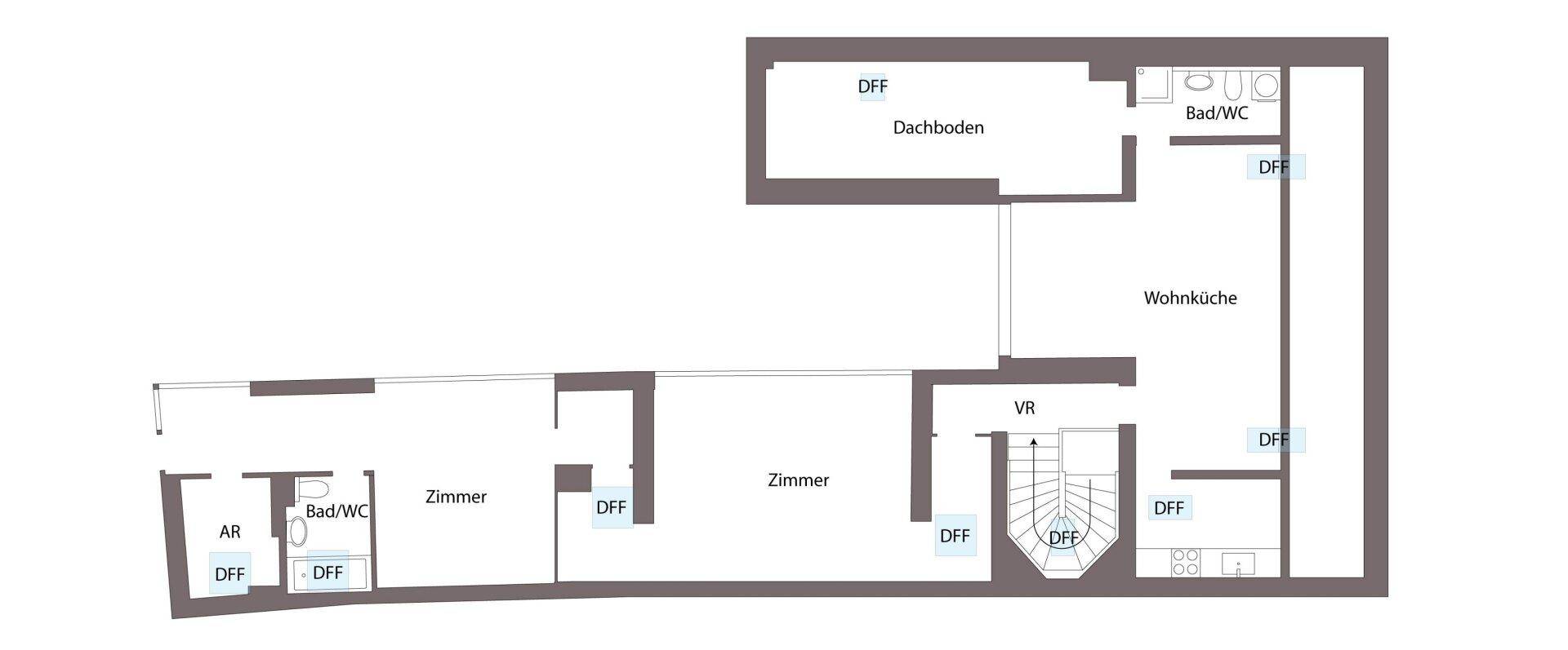 Grundriss-Skizze Obergeschoss