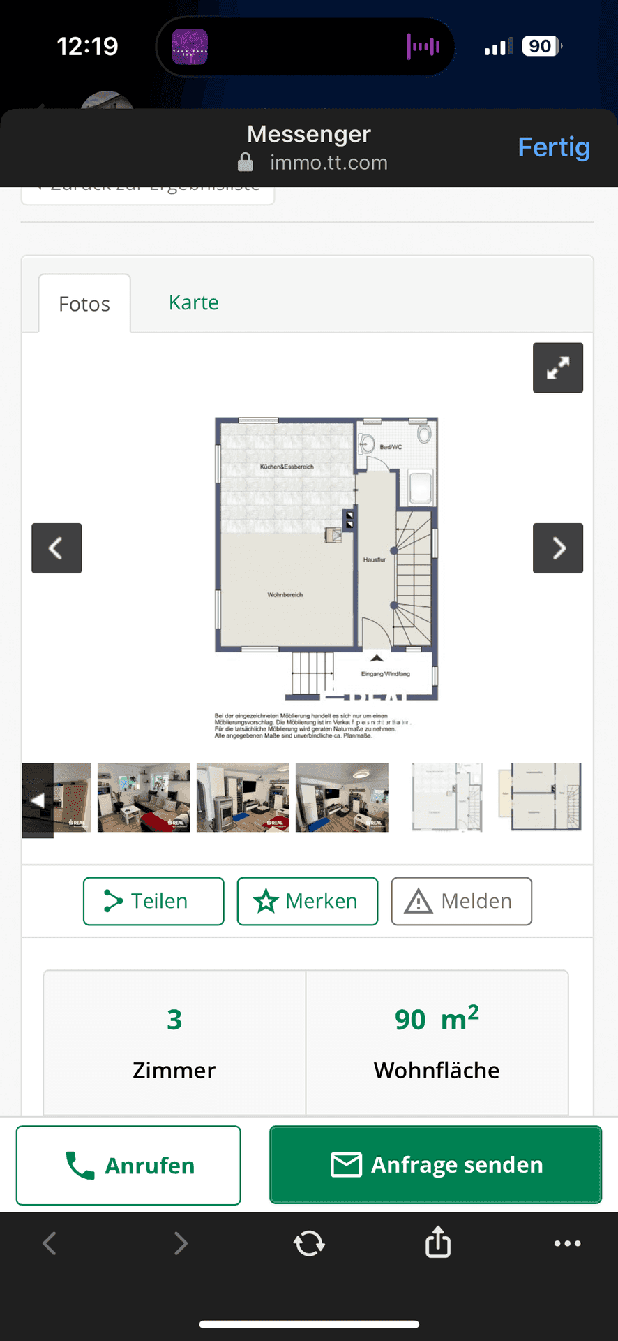 Grundriss des Erdgeschosses mit offenem Wohnbereich und Küche.