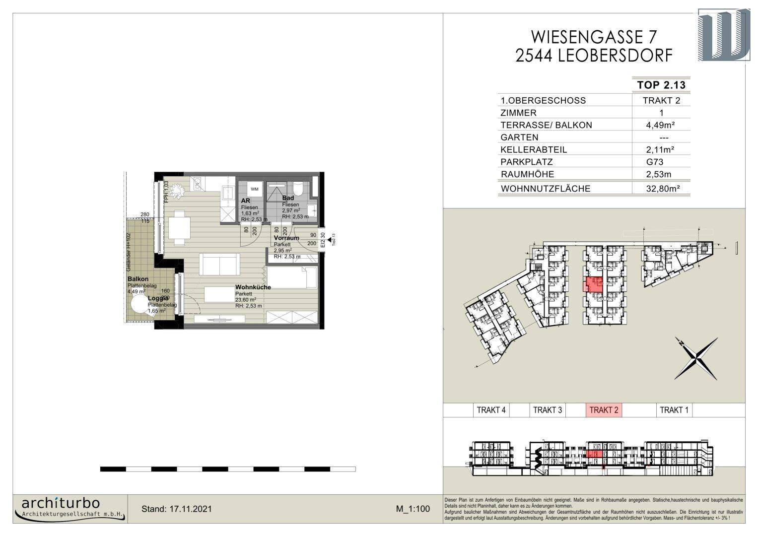 Detaillierter Grundriss einer Wohnung mit Balkon, Loggia und Kellerabteil.