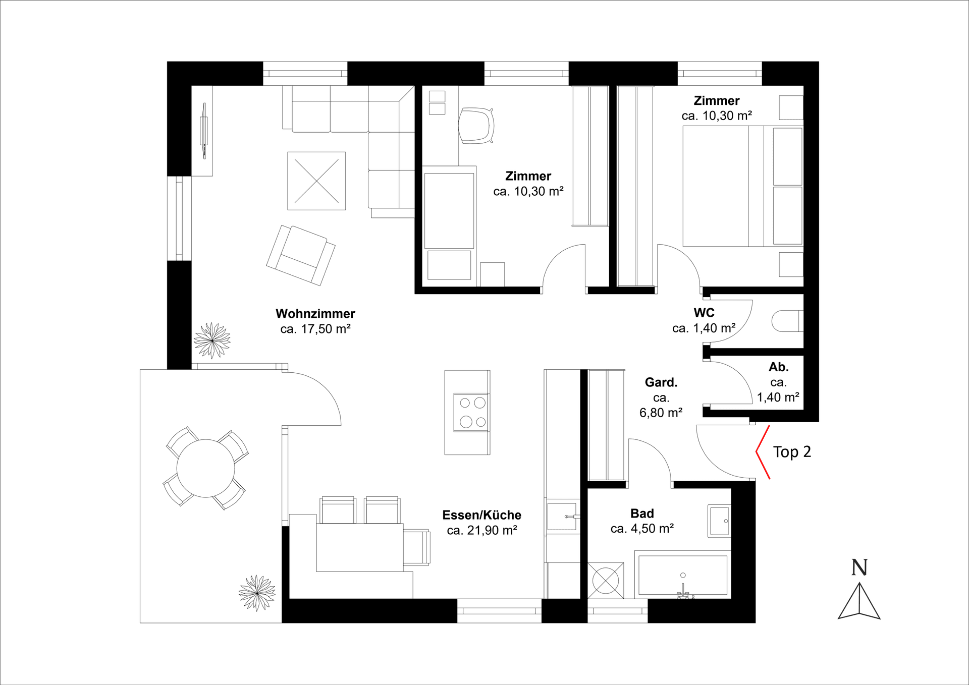 Detaillierter Grundriss mit Raumaufteilung und Flächenangaben in Quadratmetern.