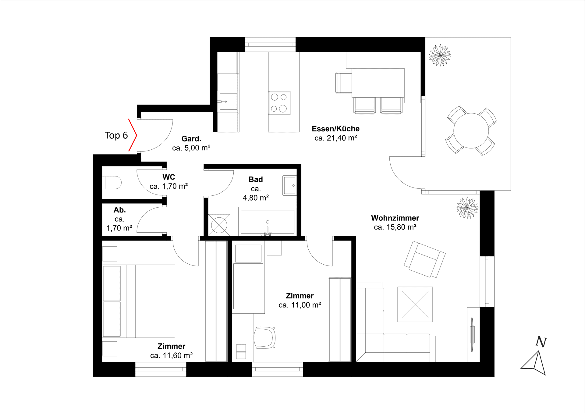 Detaillierter Grundriss einer Wohnung mit Raummaßen und Aufteilung.