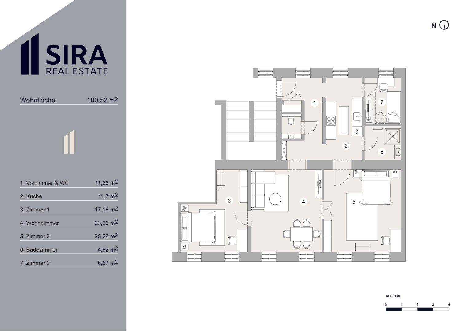 Detaillierter Grundriss der Wohnung mit Raumaufteilung und Flächenangaben in Quadratmetern.
