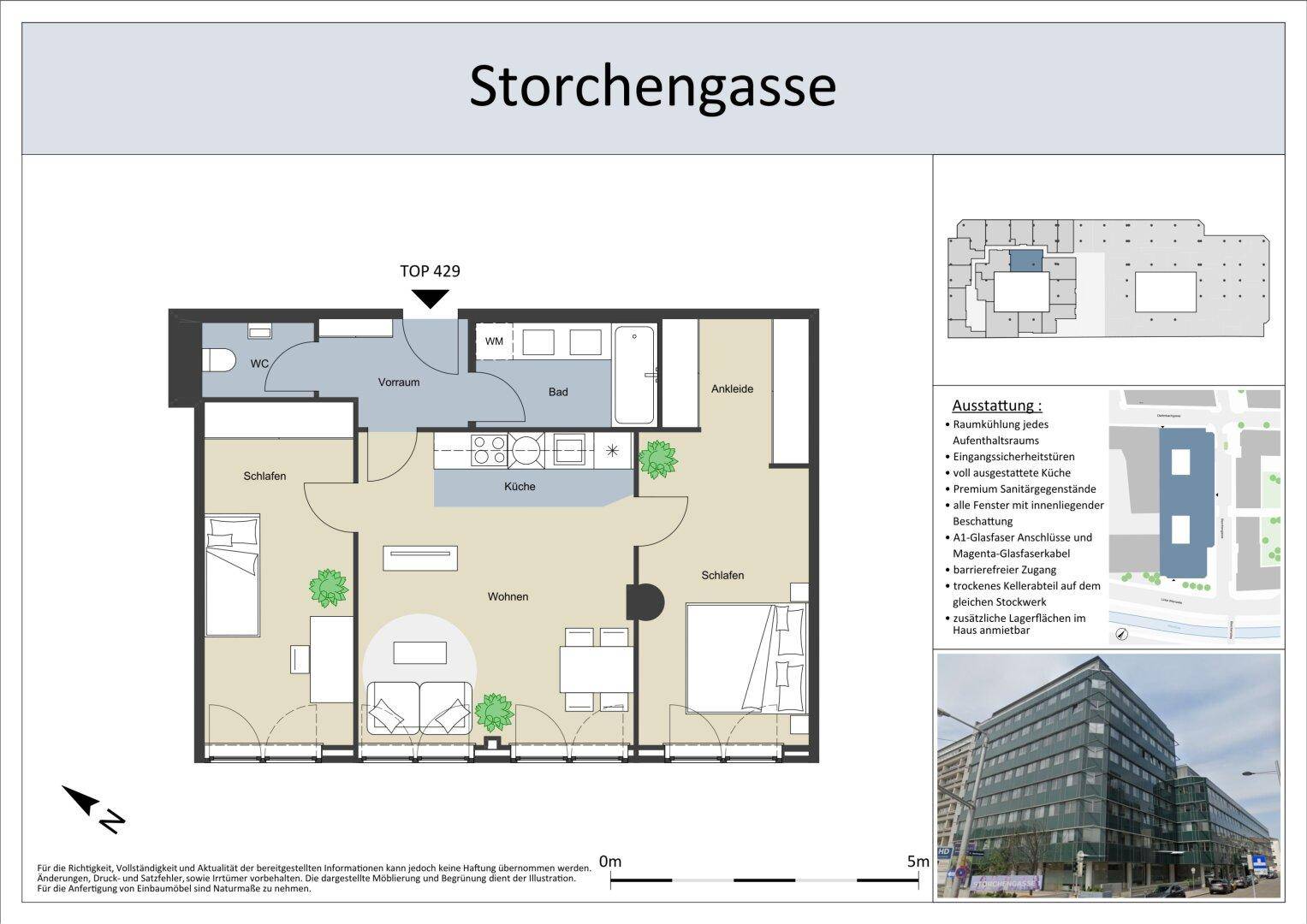 Detaillierter Grundriss einer Wohnung mit zwei Schlafzimmern, Bad und offener Küche.