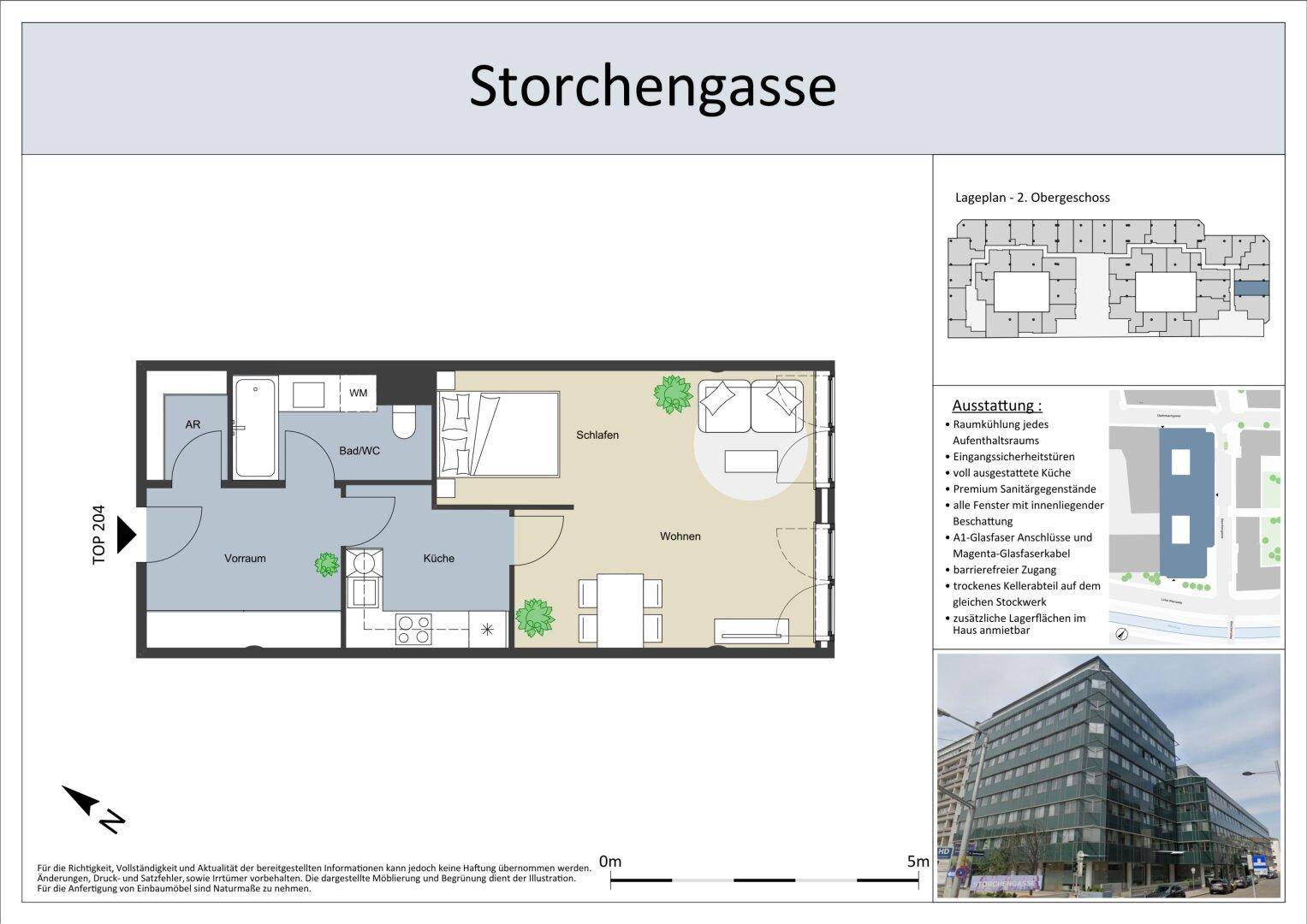 Detaillierter Grundriss einer Wohnung im zweiten Obergeschoss mit Schlafzimmer und offenem Wohnbereich.
