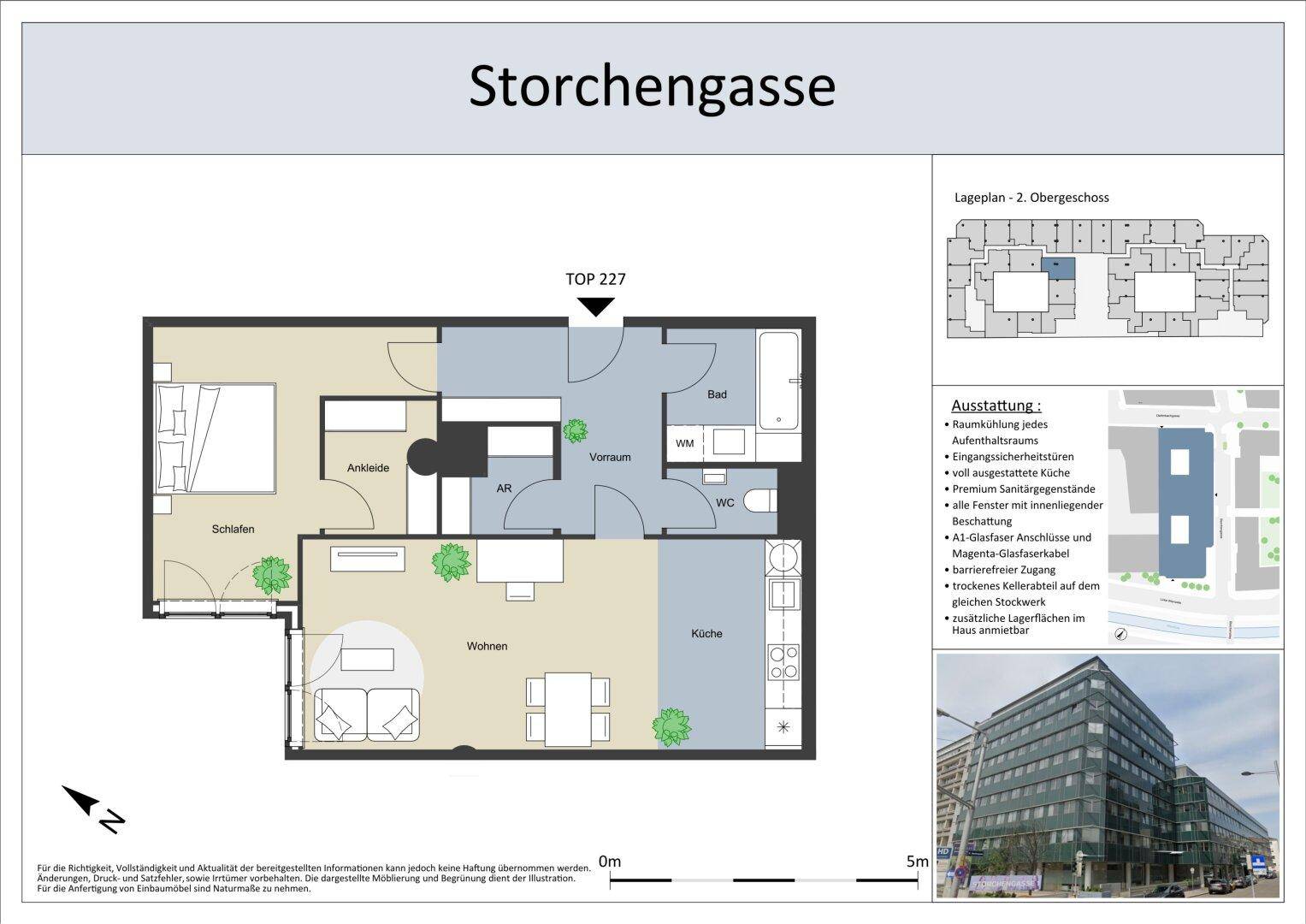Detaillierter Grundriss einer Wohnung mit Schlafzimmer, Wohnbereich und Küche.