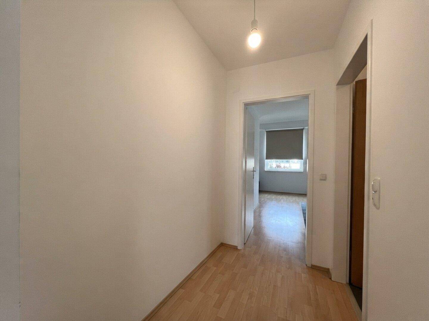 Schmaler Flur mit Parkettboden, der den Zugang zu den angrenzenden Räumen ermöglicht.