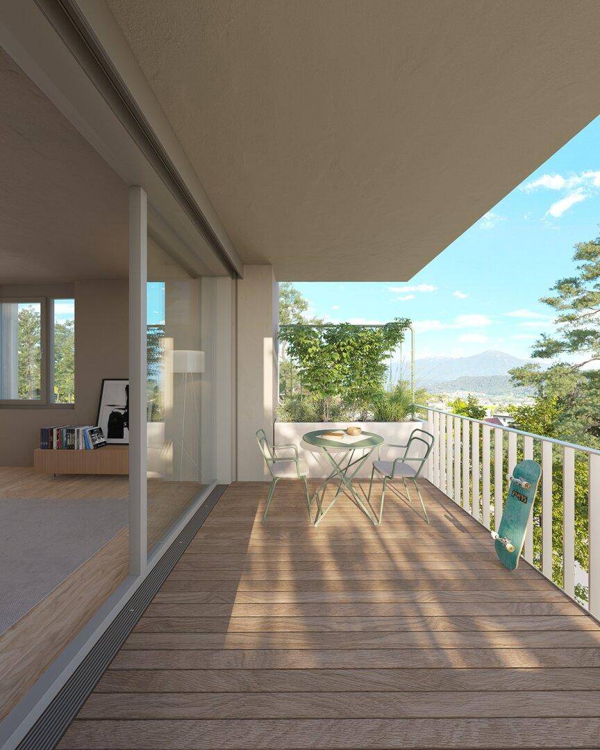 Balkon mit Bergblick (Visualisierung)