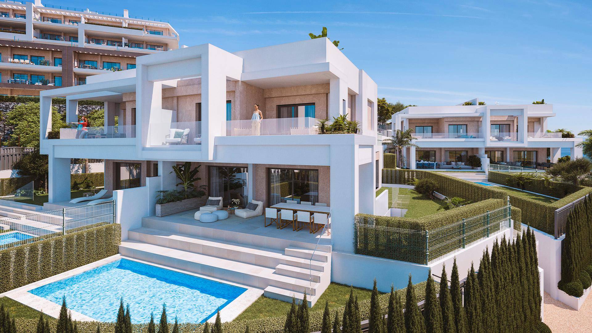 Elegante moderne Villa mit privatem Pool, gepflegtem Garten und großzügigen Terrassen.