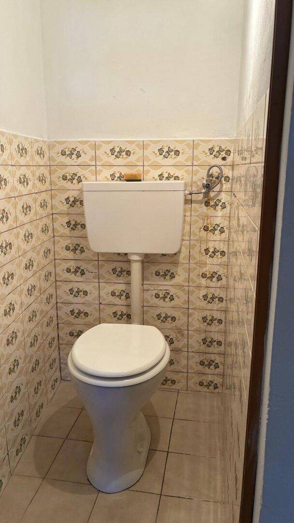Kleines WC mit traditionellen Fliesen und einfacher Toilette.