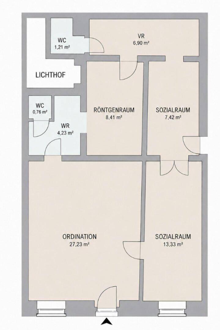 Grundriss der Immobilie mit verschiedenen Räumen und Flächenangaben.