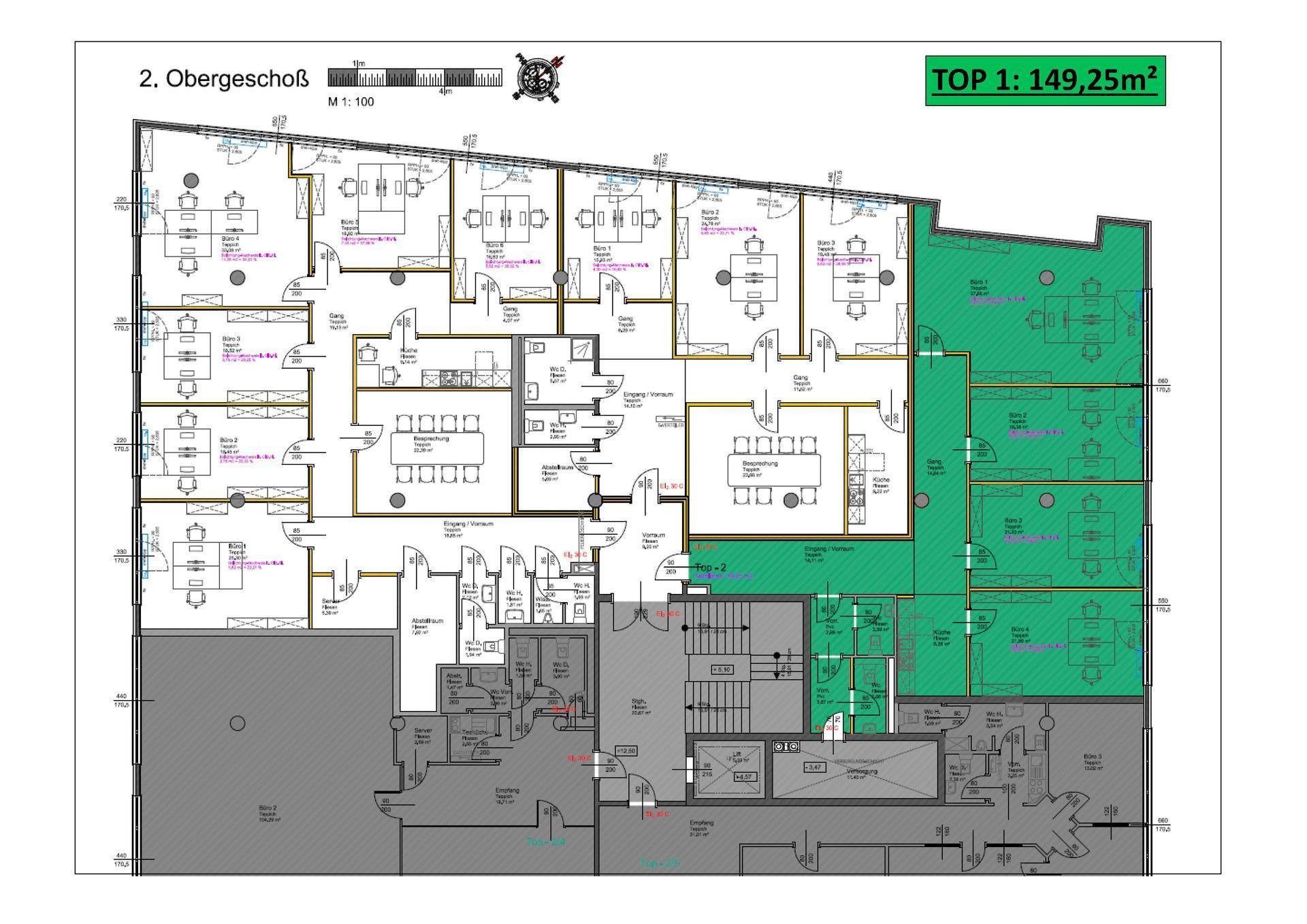 Büro-, Kanzlei-, Praxisfläche teilbar in 3 Flächen - 228m², 139m², 149m² - aktuell entkernt, individuell gestaltbar - Mehr