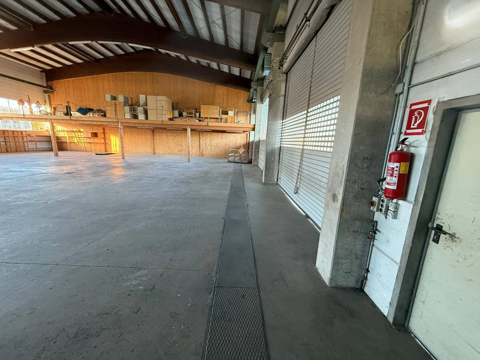 Geräumige Lagerhalle mit Rolltoren, hohen Decken und einem Betonboden, bereit für industrielle Nutzung.