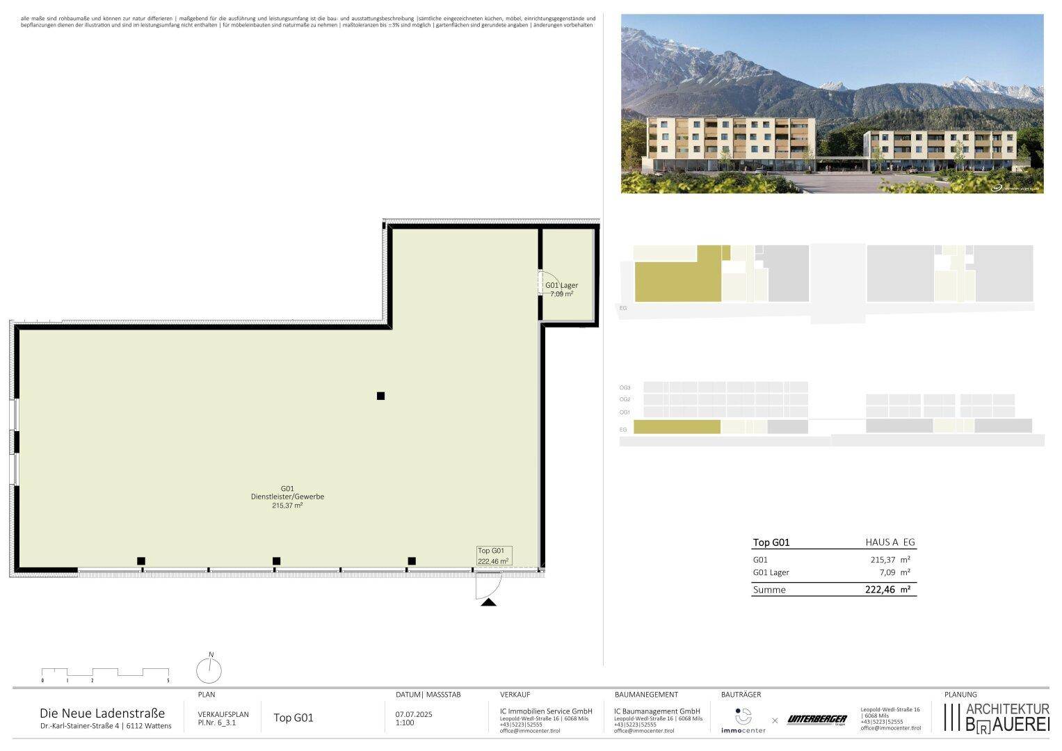 Grundriss eines Gewerbeobjekts mit offenem Layout und angrenzendem Lagerbereich.