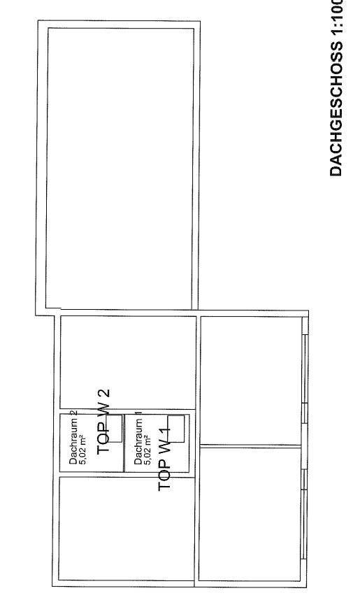 Grundriss des Dachgeschosses mit zwei Dachräumen und offenem Bereich für Wohneinheiten.