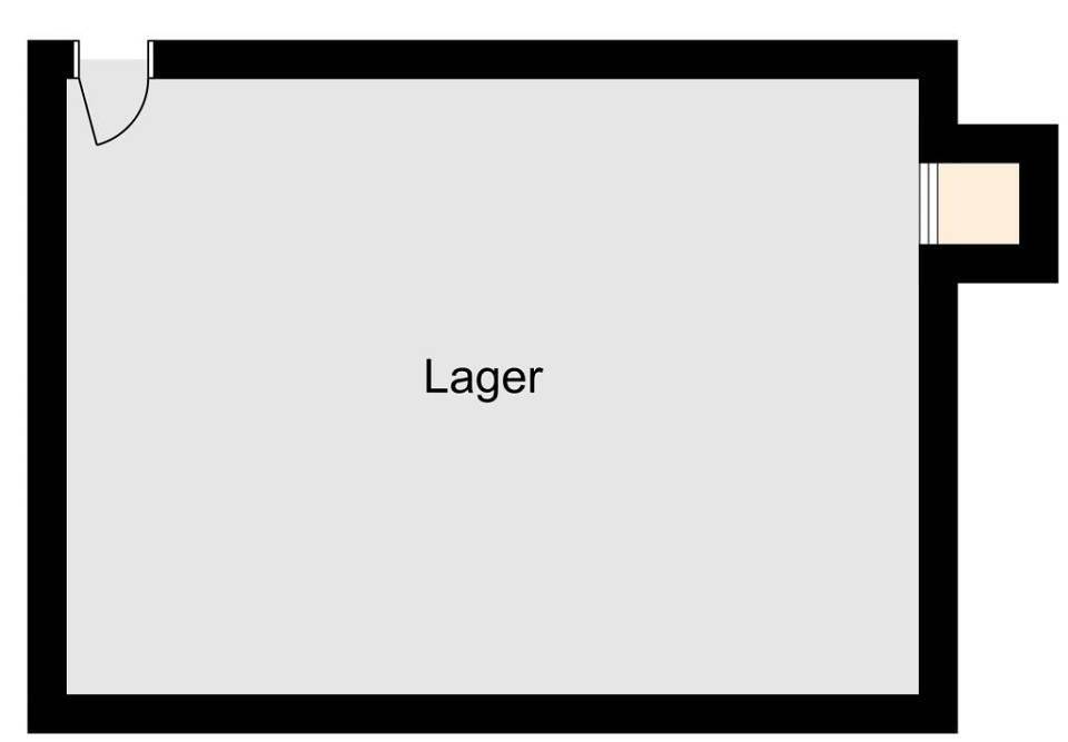 Einfacher Grundriss eines Lagerraums mit einer Tür und einem kleinen Fenster.