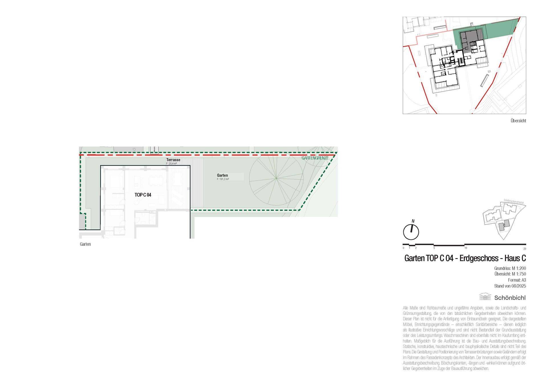 Gartenplan der Erdgeschosswohnung mit Terrasse und Grünflächen.
