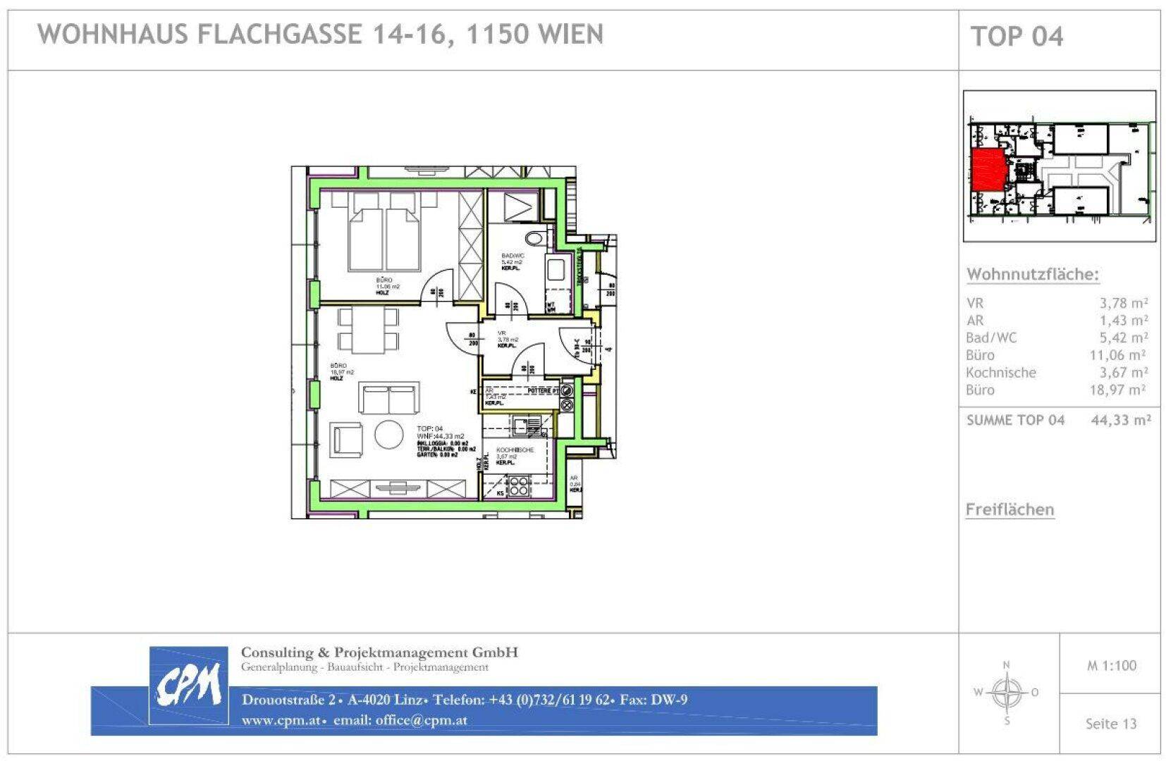 Detaillierter Grundriss der Wohnung mit Raumaufteilung und Flächenangaben.