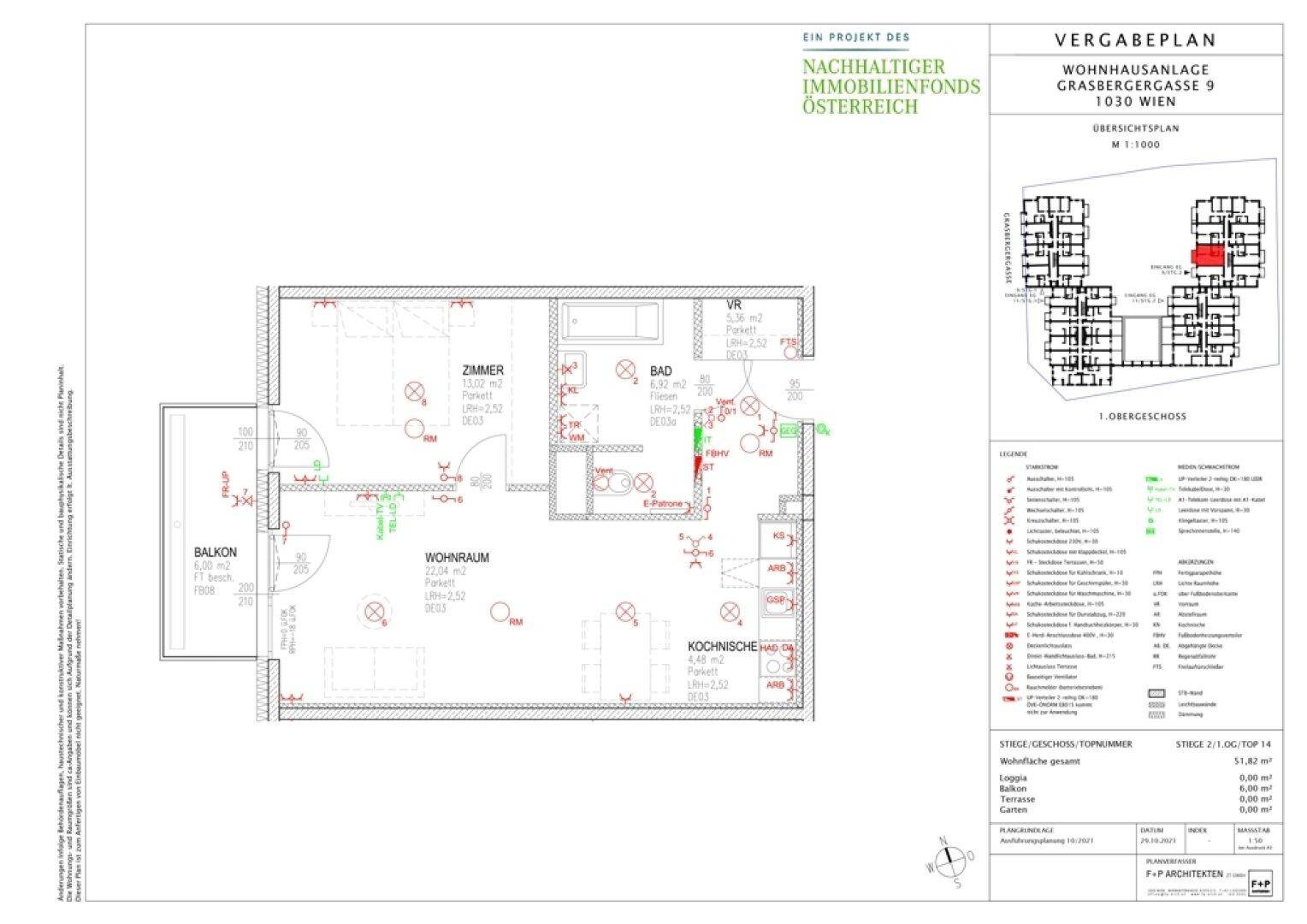 Grundriss einer Wohnung mit Wohnraum, Zimmer, Bad und Balkon, inklusive Maßangaben.