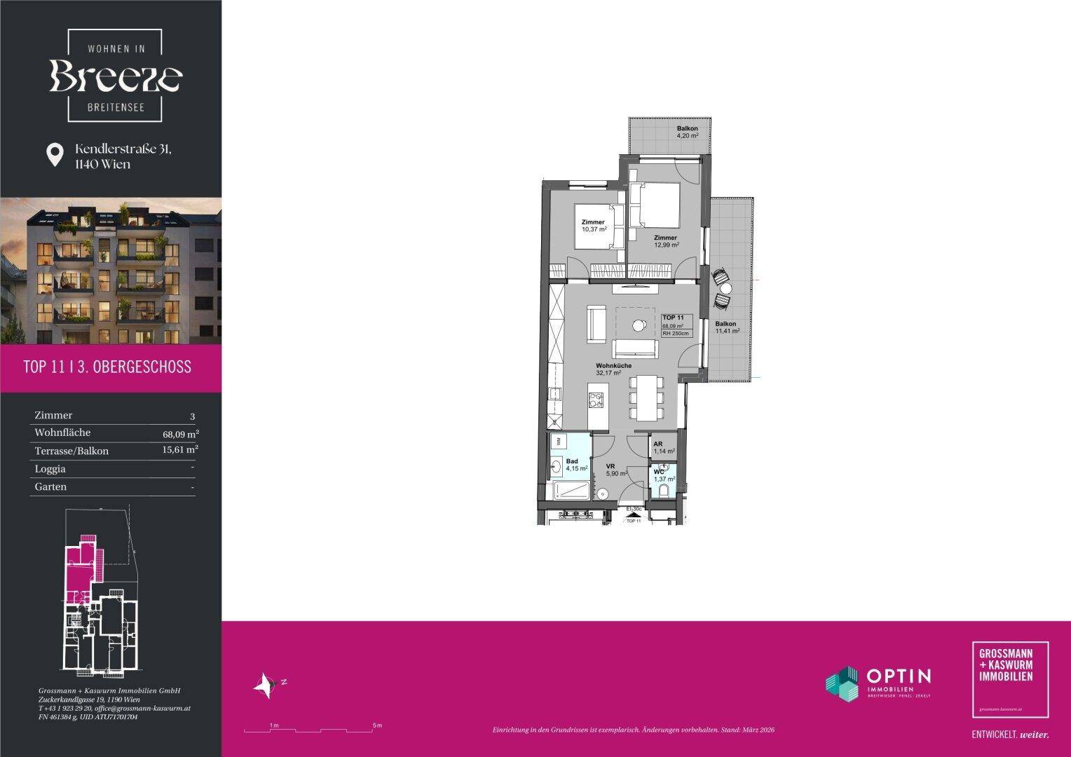 Grundriss der Wohnung TOP 1.1.3 im Obergeschoss mit Balkon und Loggia.