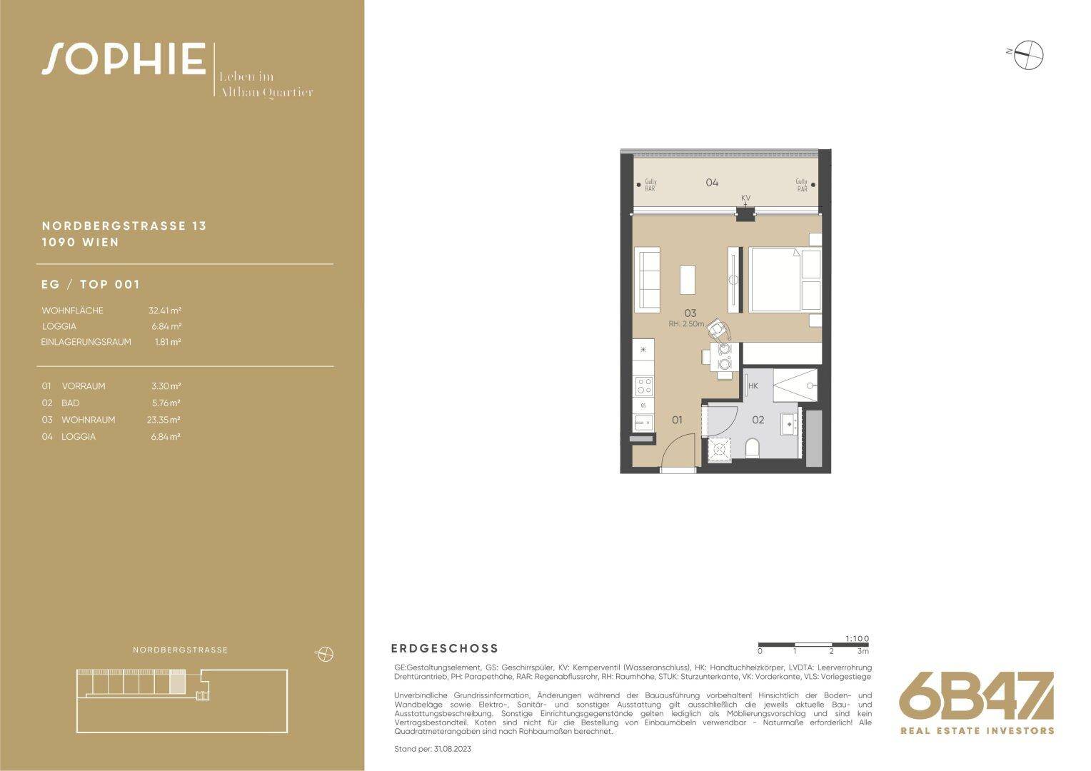 Grundriss einer Wohnung mit offenem Layout und integrierter Loggia.