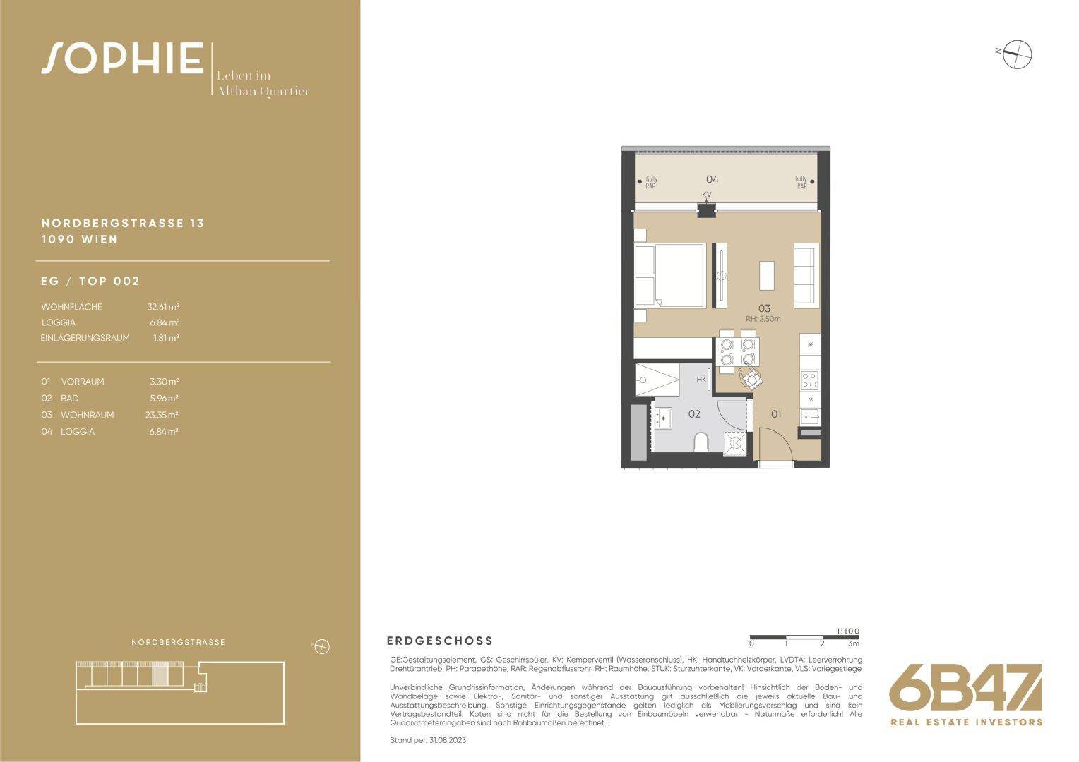 Detaillierter Grundriss einer Wohnung mit Loggia und klar definierten Wohnbereichen.