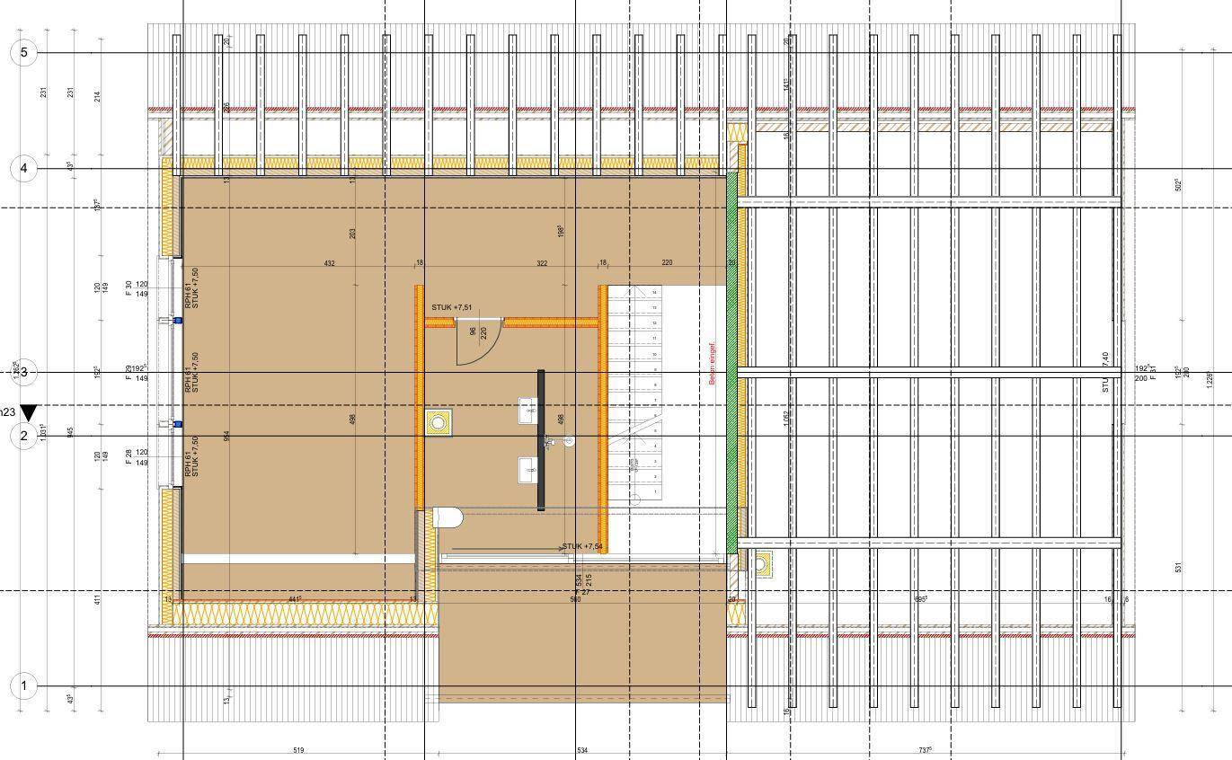 Grundrissplan des Dachgeschosses mit Schlafzimmer und Bad.