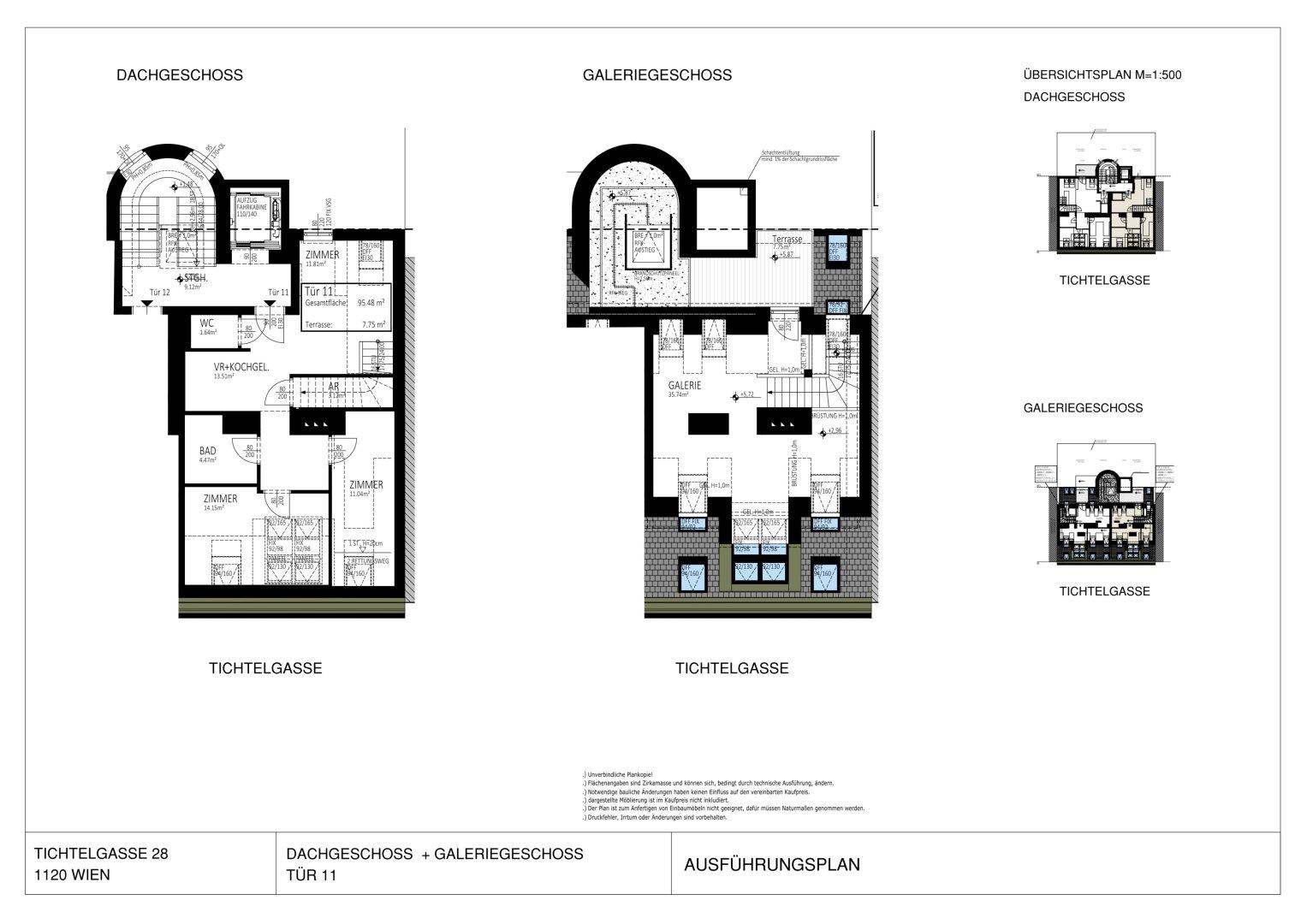 Grundrissplan einer Maisonette-Wohnung im Dachgeschoss mit zwei Ebenen und Balkon.