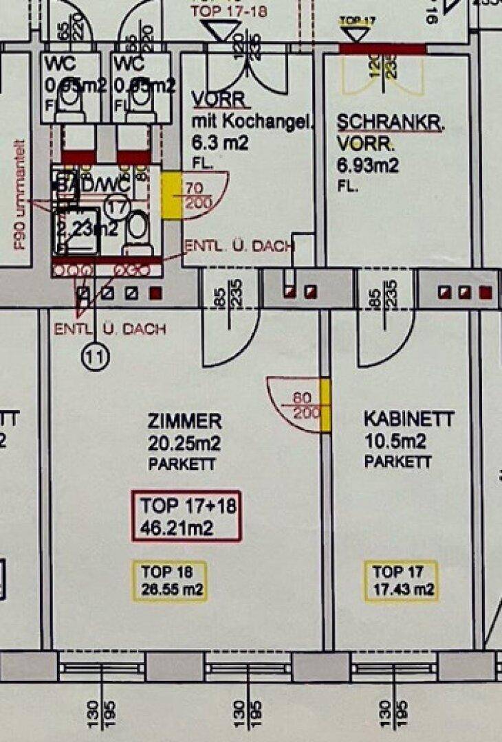 Grundriss zeigt Zimmer, Kabinett, Vorraum und Badezimmer mit WC, inklusive Flächenangaben.