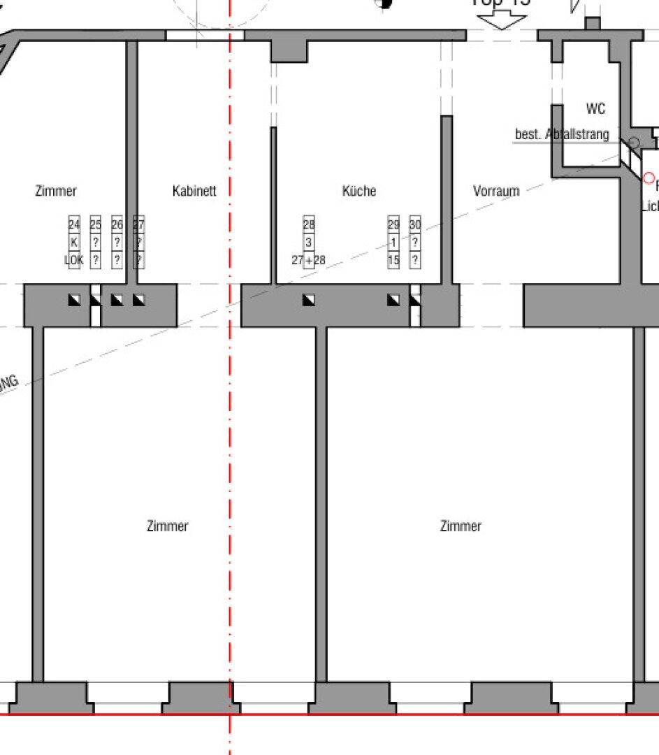 Grundrissplan zeigt die Aufteilung der Zimmer, Küche und WC.