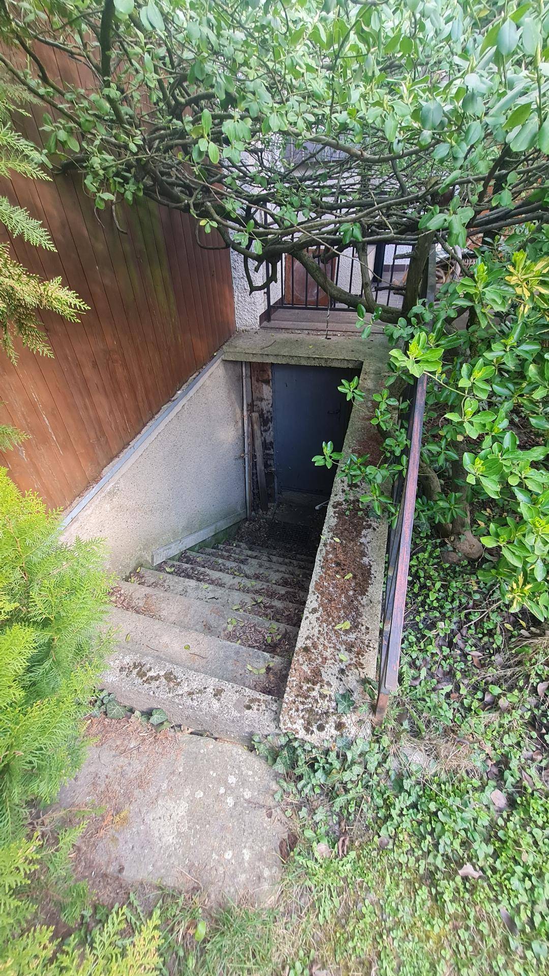 Außentreppe führt hinunter zum Kellerbereich des Hauses.