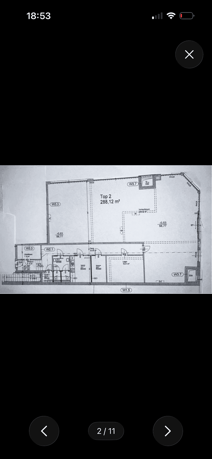 Detaillierter Grundrissplan für eine Einheit mit einer Fläche von 288,12 m².