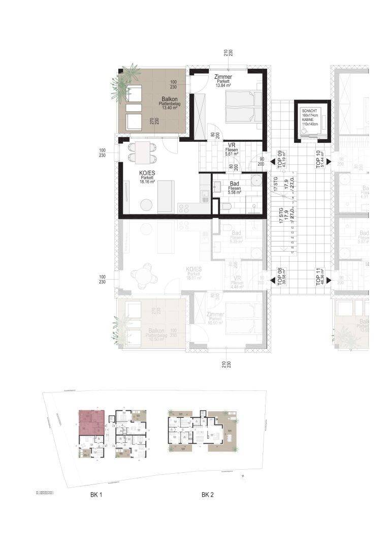 Detaillierter Grundriss einer Wohnung mit Balkon und effizienter Raumaufteilung.