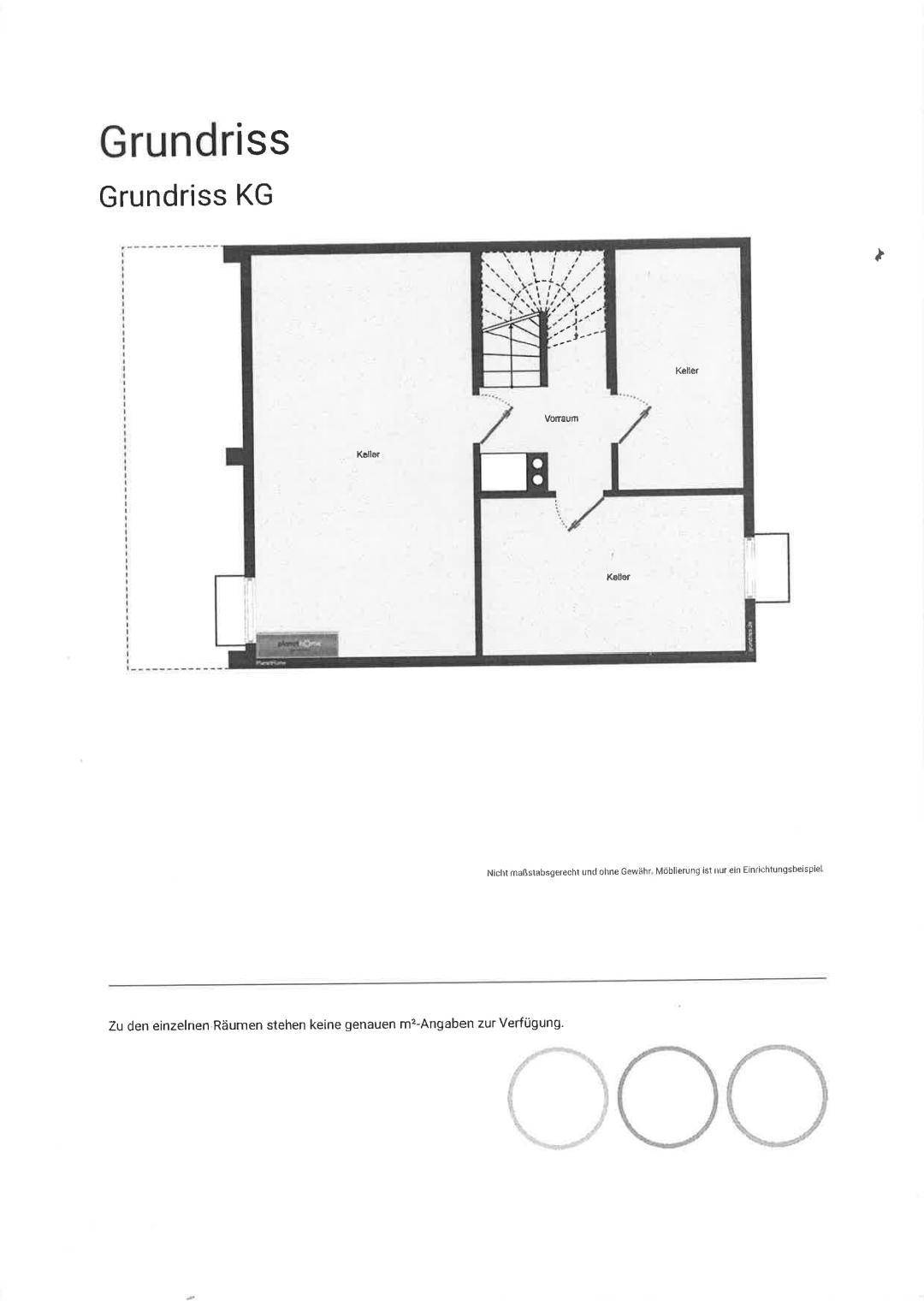 Grundriss des Kellergeschosses mit mehreren Kellerräumen und Treppenaufgang.