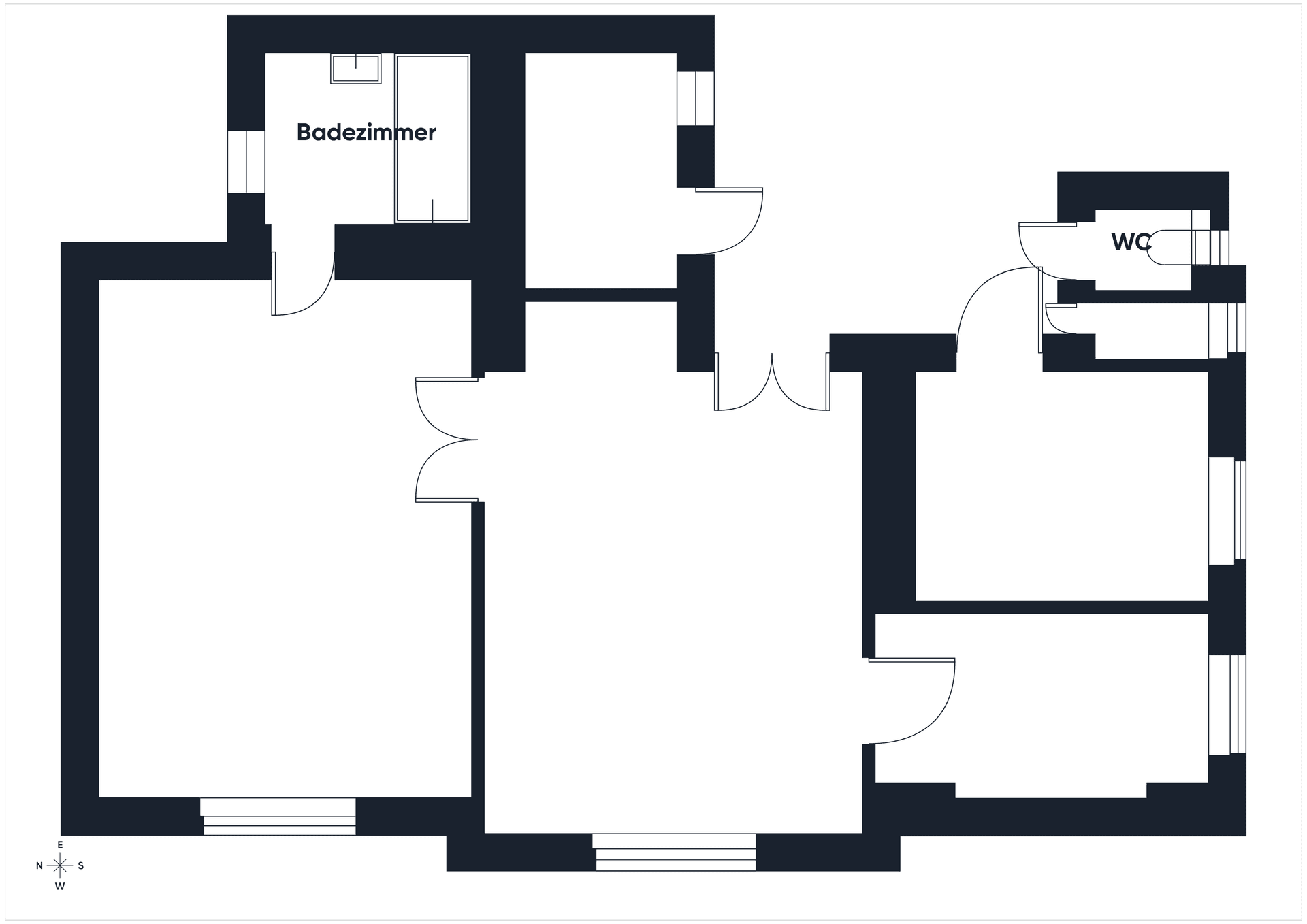Grundriss einer Wohnung mit separatem Badezimmer und WC.