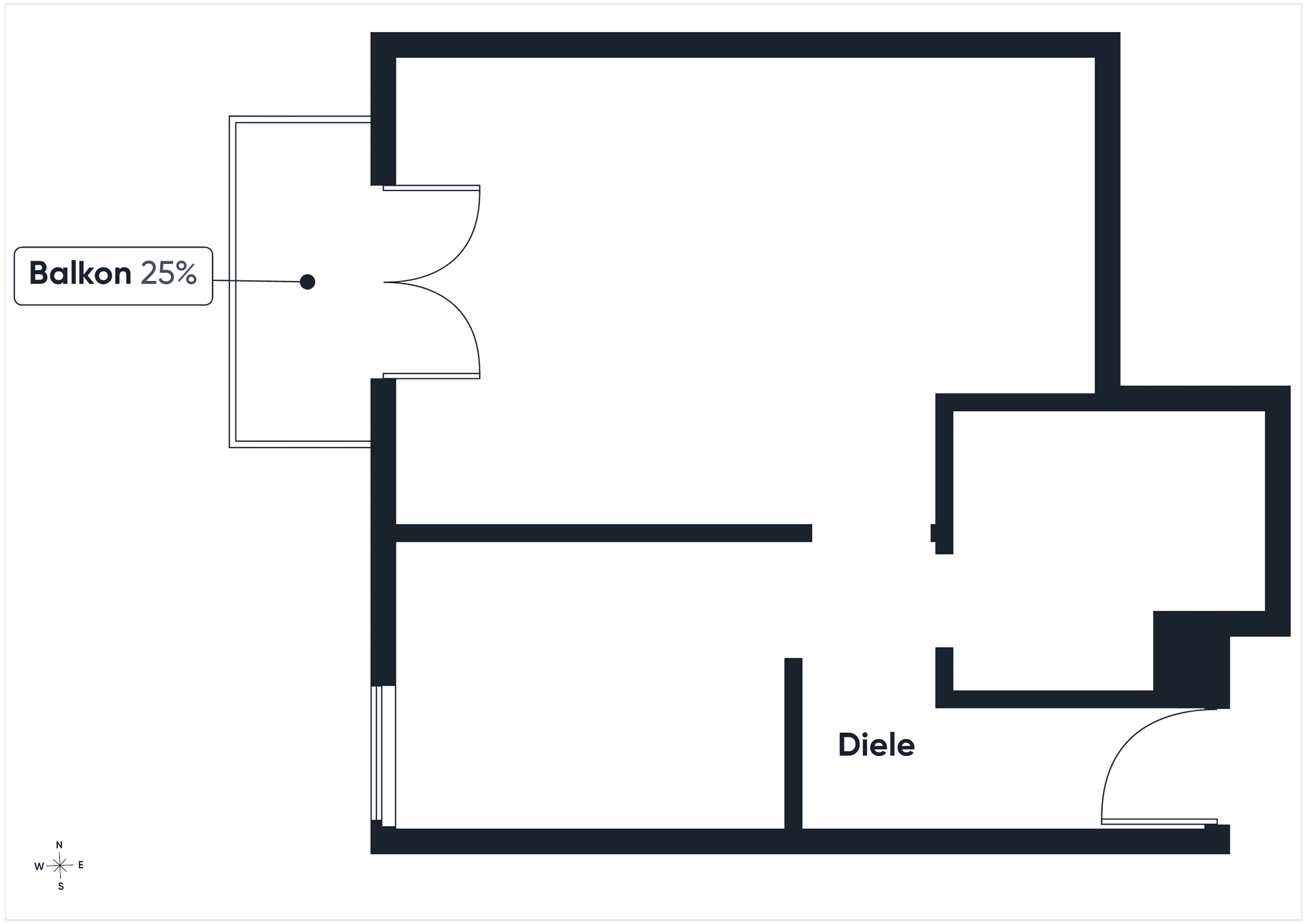 Grundriss mit Balkon und Diele, zeigt die Raumaufteilung der Wohnung.