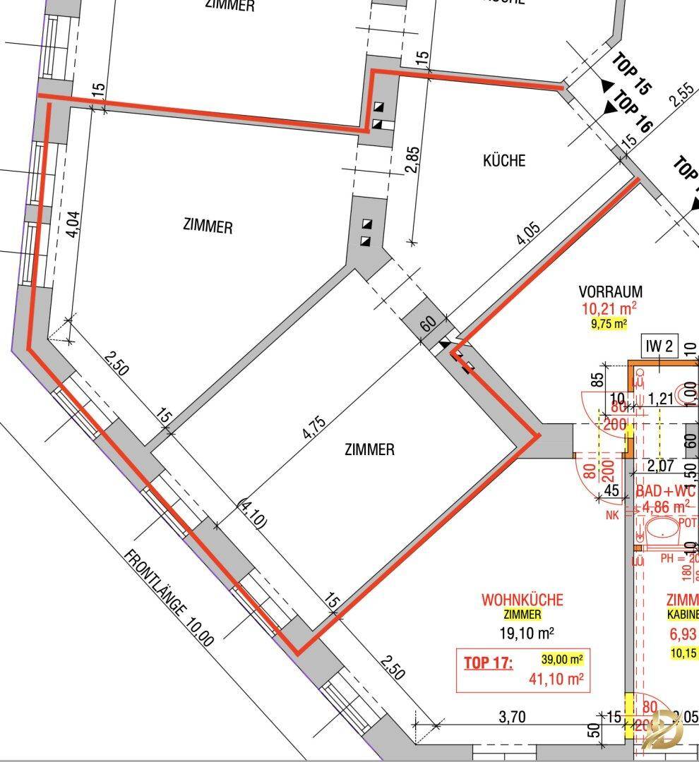 Detaillierter Grundriss mit Zimmeraufteilung, Maßen und Flächenangaben für die Wohnung.