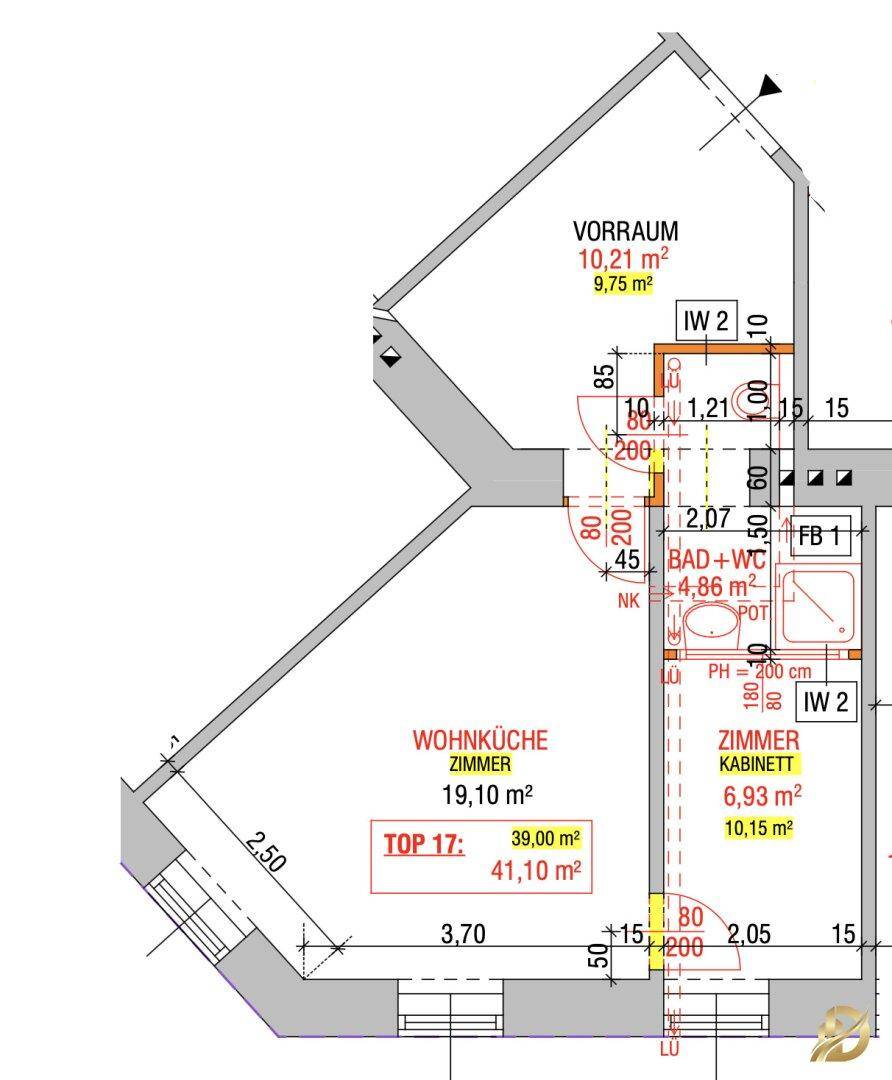 Detaillierter Grundriss einer Wohnung mit Zimmeraufteilung und Flächenangaben.