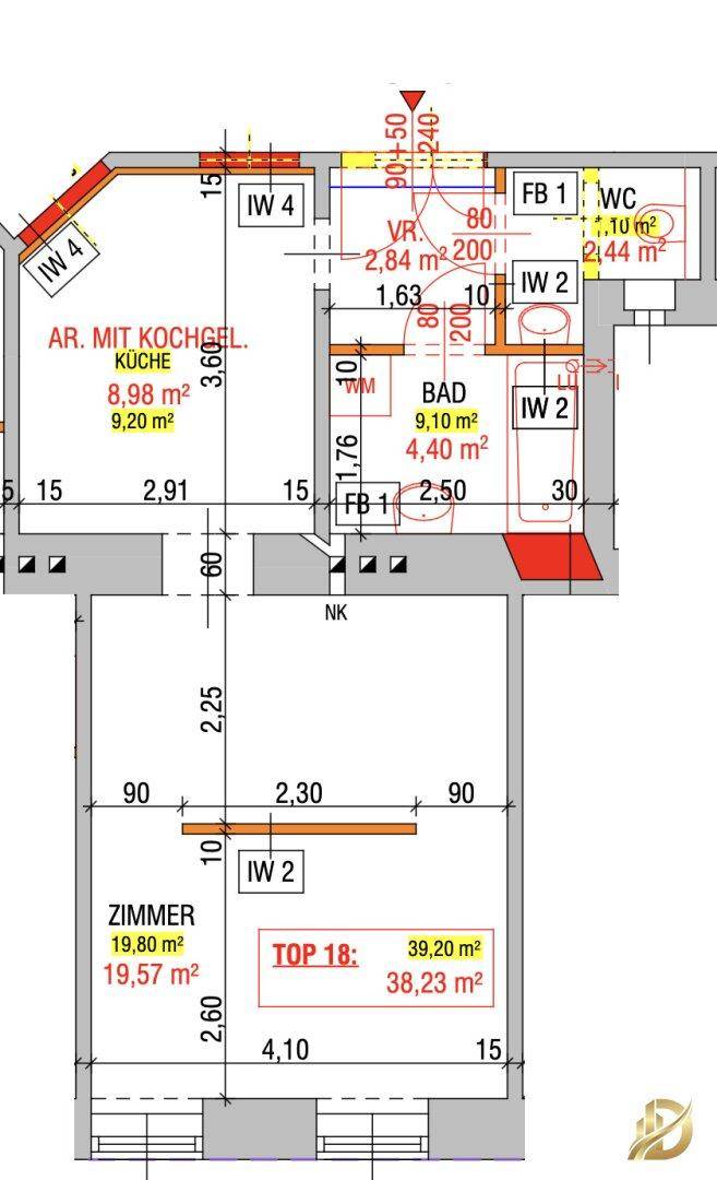 Grundriss der Wohnung mit Raumaufteilung und Flächenangaben in Quadratmetern.