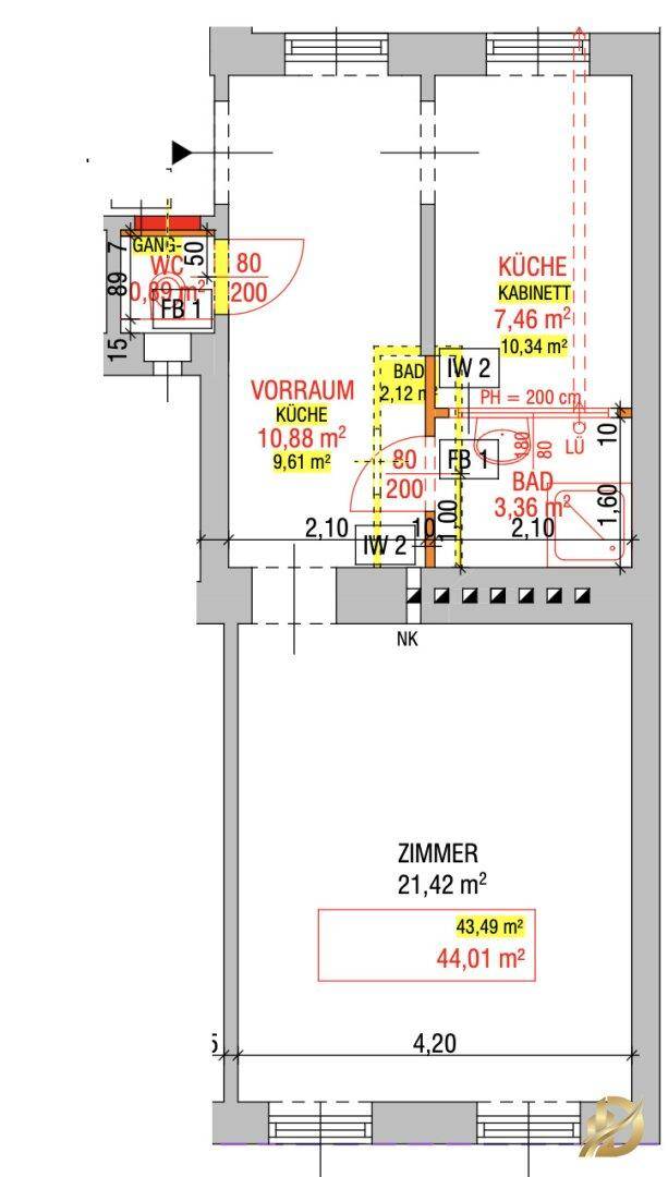 Detaillierter Grundriss der Wohnung mit Raumaufteilung und Flächenangaben.