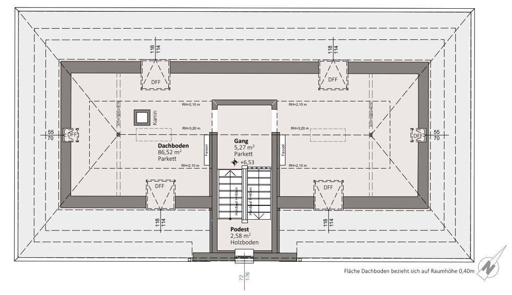 Grundriss des Dachgeschosses mit Stauraum und Zugang zum Dachboden.