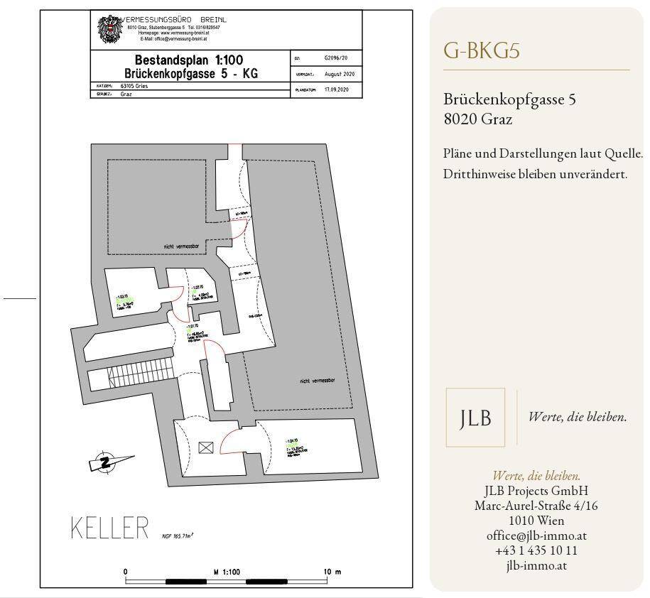 Grundriss des Kellers mit mehreren Abstellräumen und funktionalen Nutzflächen.