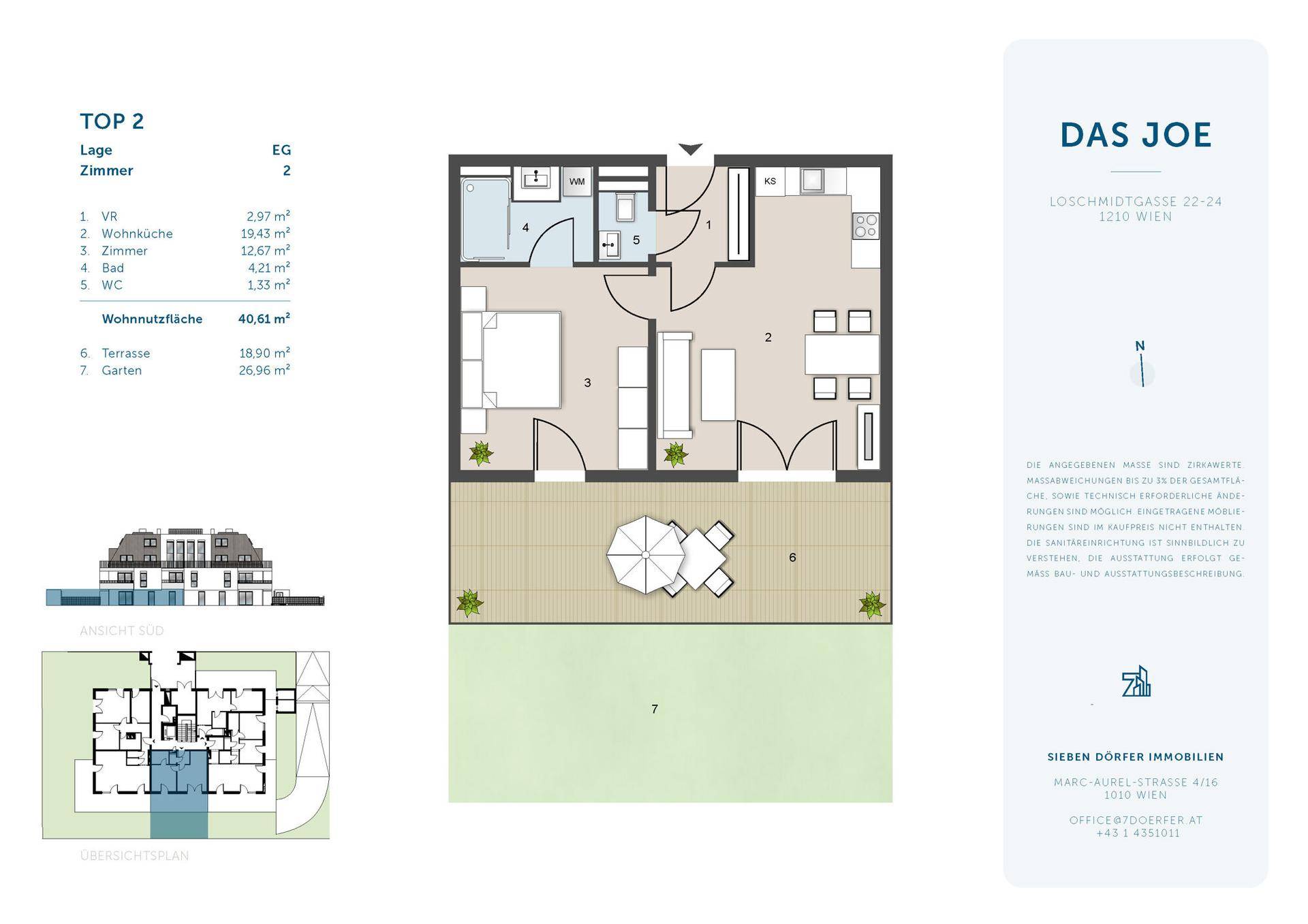 Grundriss der Wohnung Top 2 mit Terrasse und Gartenbereich im Erdgeschoss.