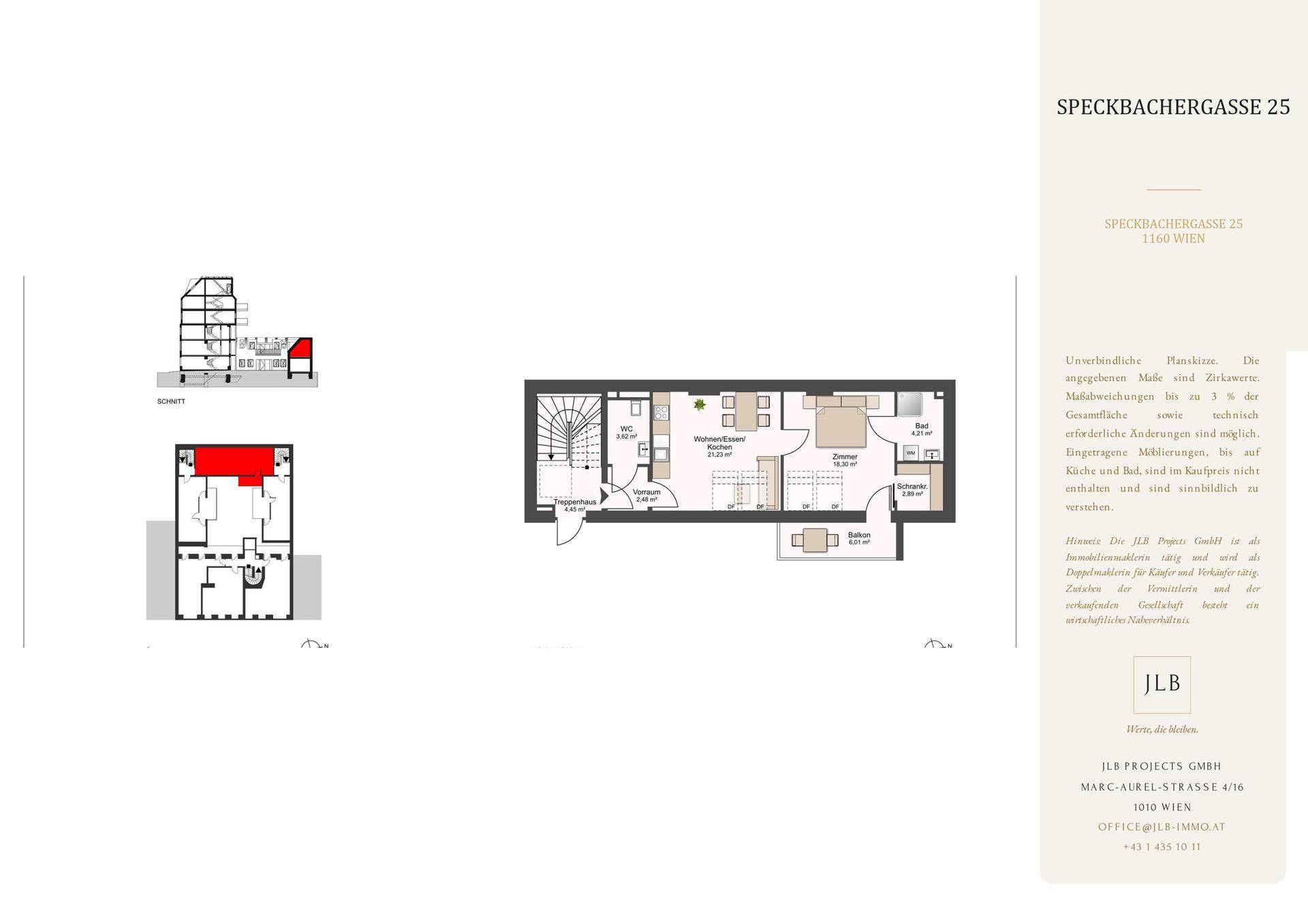 Detaillierter Grundriss einer Wohnung mit offenem Wohn-Essbereich, zwei Schlafzimmern und Balkon.