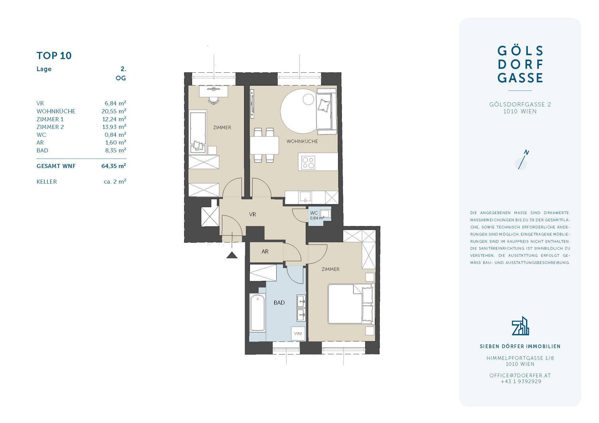 Detaillierter Grundriss der Wohnung mit Zimmeraufteilung und Flächenangaben in Quadratmetern.