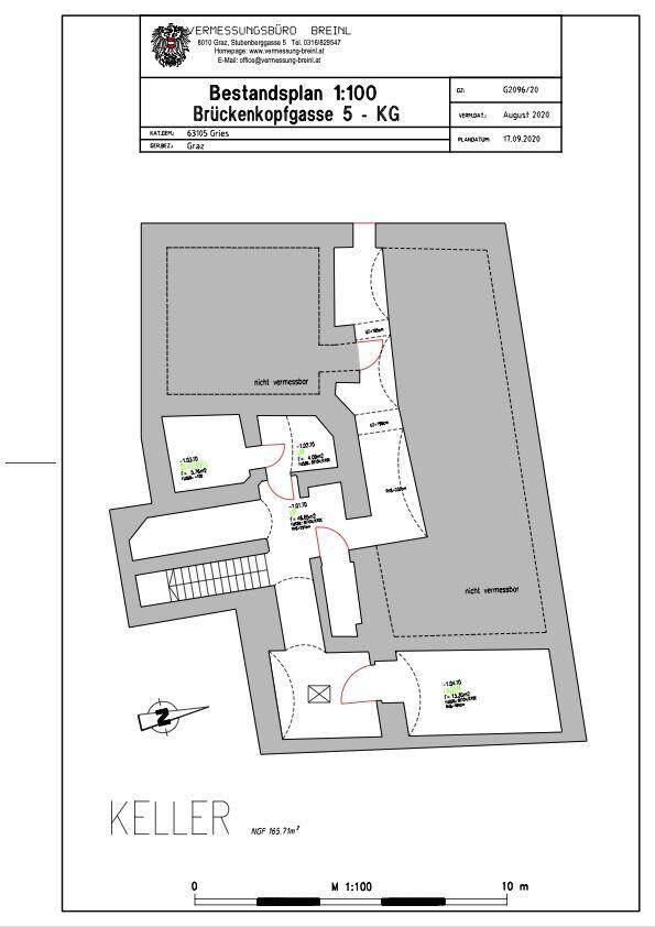 Grundriss des Kellers mit Lagerflächen und Zugang zum Treppenhaus.